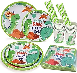 vajilla desechable 100 piezas platos vasos servilletas pajitas con estampados de dinosaurios