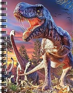 cuaderno de muelle doble con dinosaurios en paisaje colorido