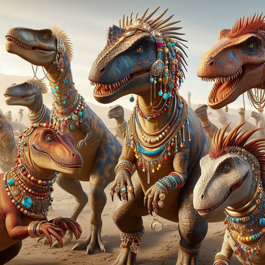 dinosaurios ornamentados con todo tipo de bisutería para la tienda online Dinolocosaurio Rex