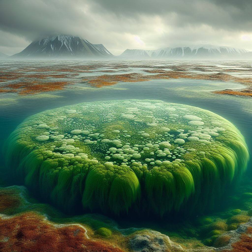 colonia de algas verdes primigenias anteriores a los tiempos de los dinosaurios