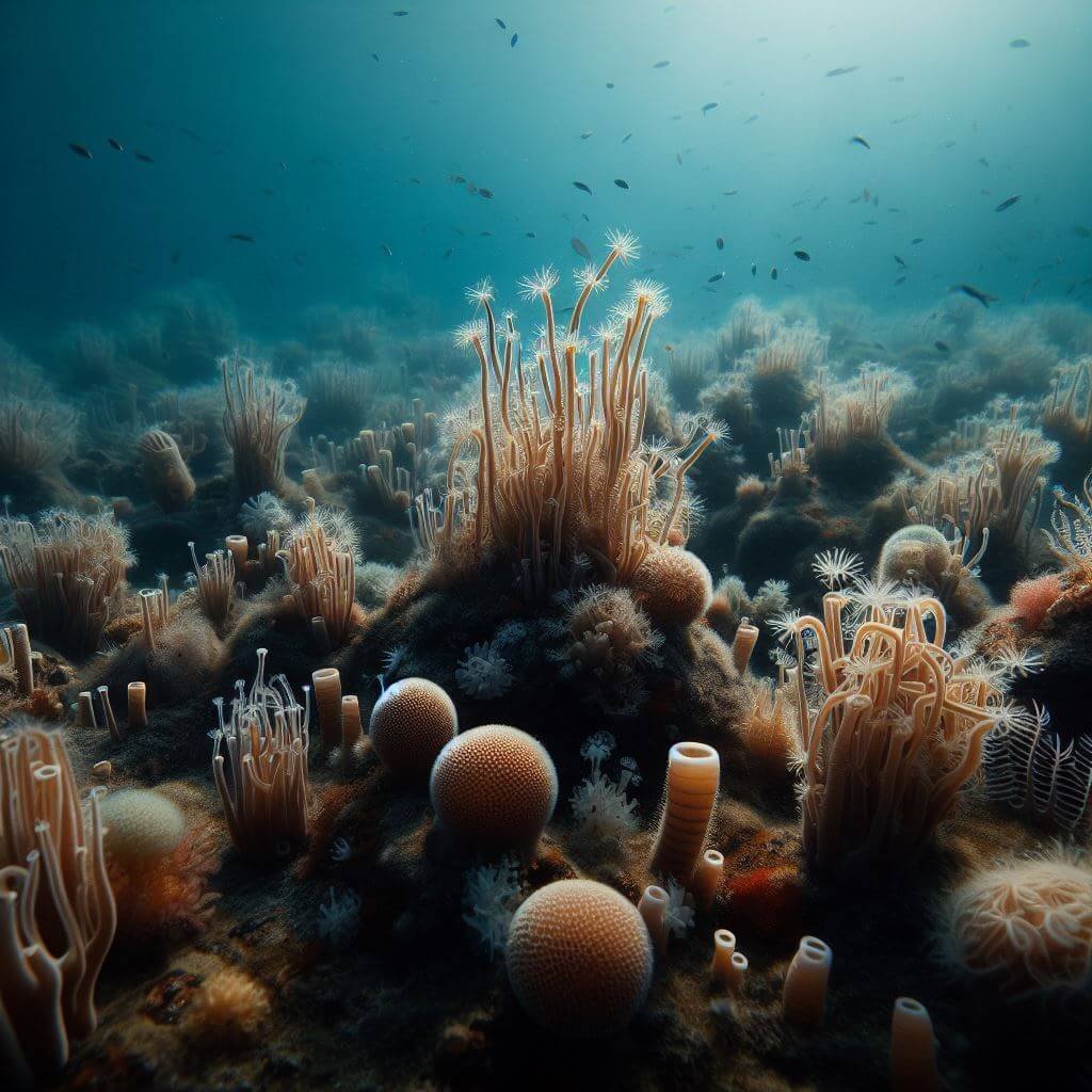 hidra en el fondo del mar prehistórico muy anterior a los dinosaurios