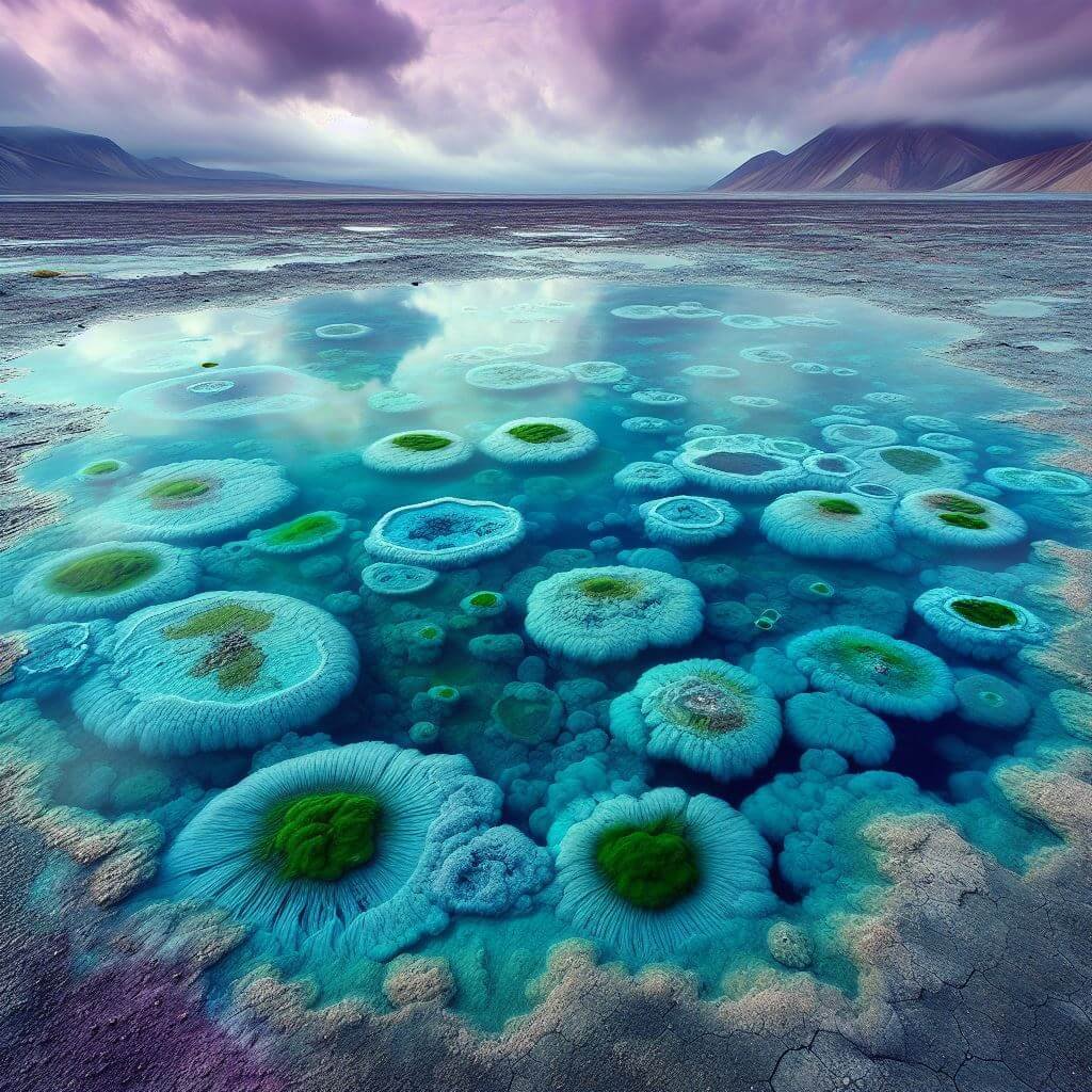 colonia de algas verde-azuladas primitivas