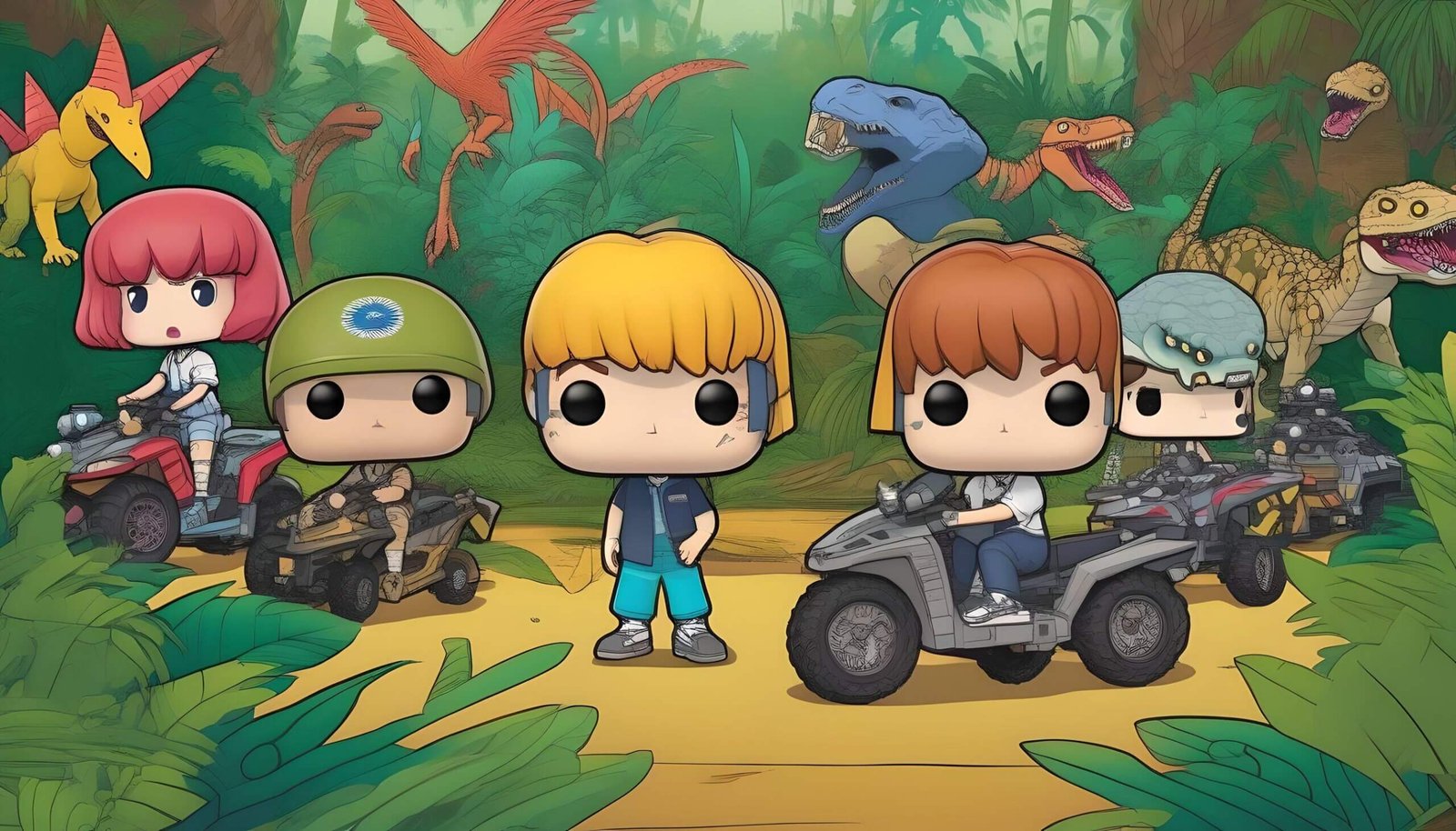 Personajes Funko PoP de dibujos animados con dinosaurios